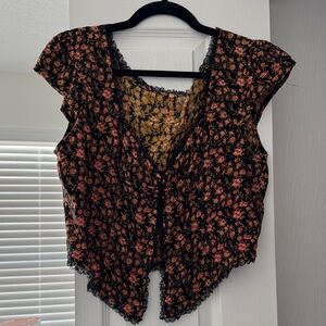 Free People Floral Print Cap Sleeve Crop Top
